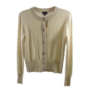 J. Crew Cream Crewneck Cardigan with Rhinestone Buttons